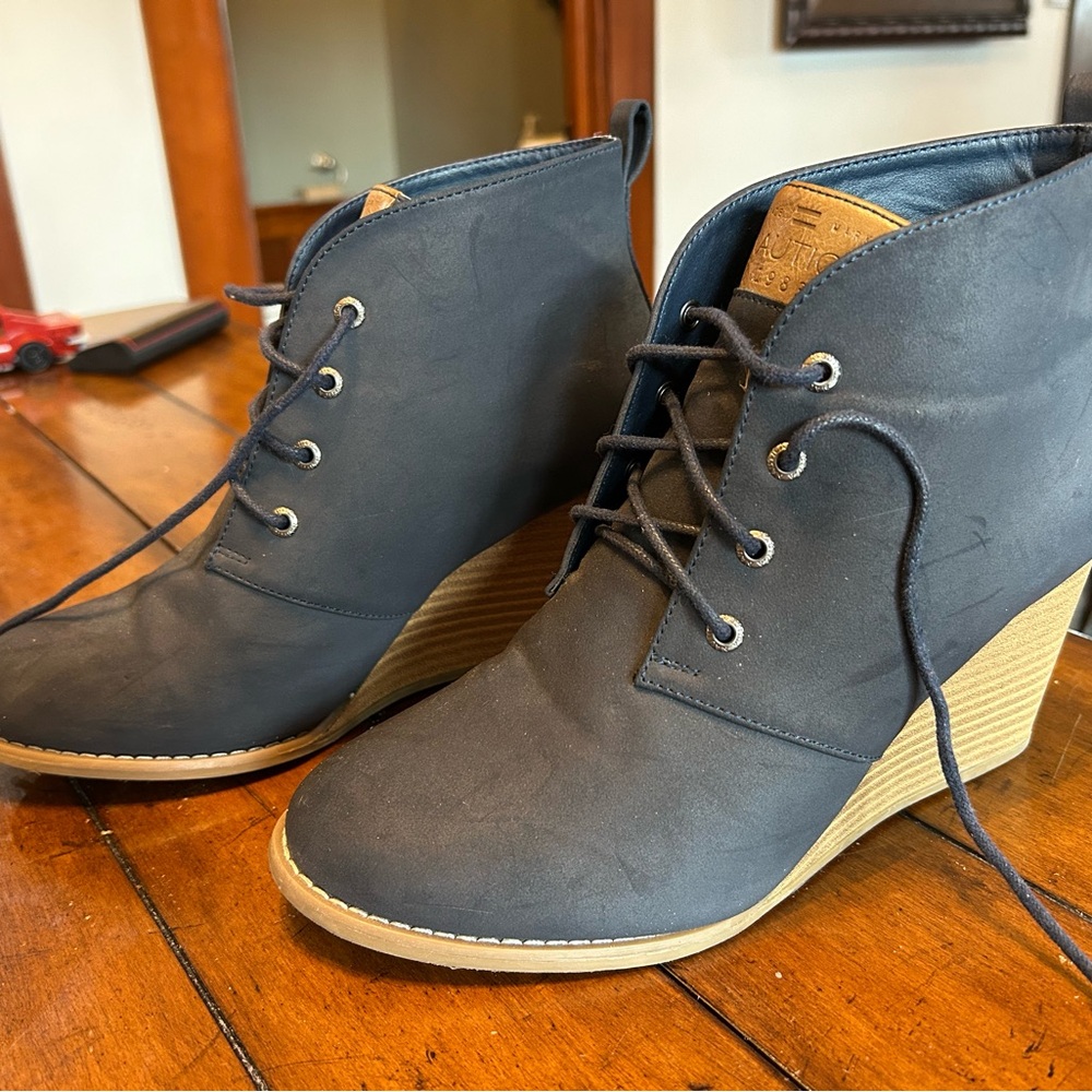 Nautica Navy Lace-Up Wedge Ankle Boots